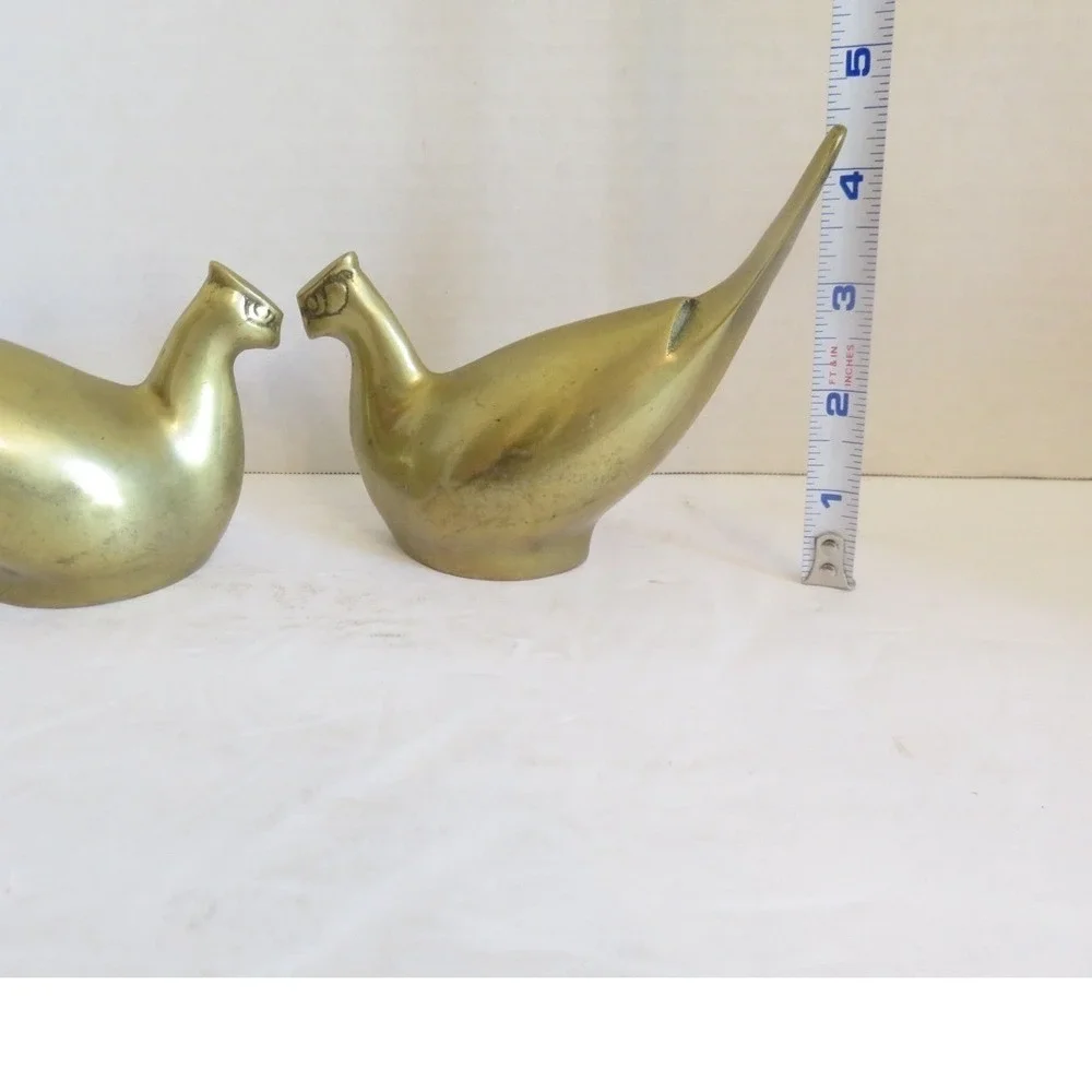 Vintage MCM Pair of Brass Birds Long Tail Pheasant‎ Figurine Set